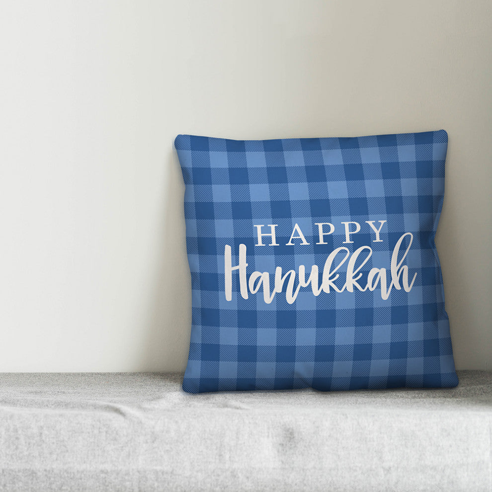 Happy Hanukkah Buffalo Check 20"x20" Throw Pillow Cover