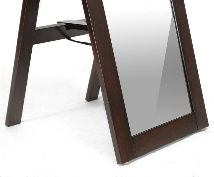 Lund Dark Brown Wood Modern Mirror With Built-In Stand