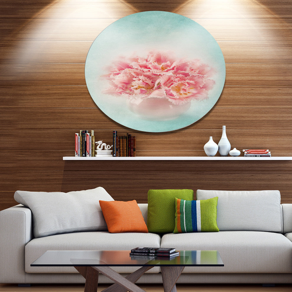 Pink Tulips In Vase Photography, Floral Round Wall Art, 36"