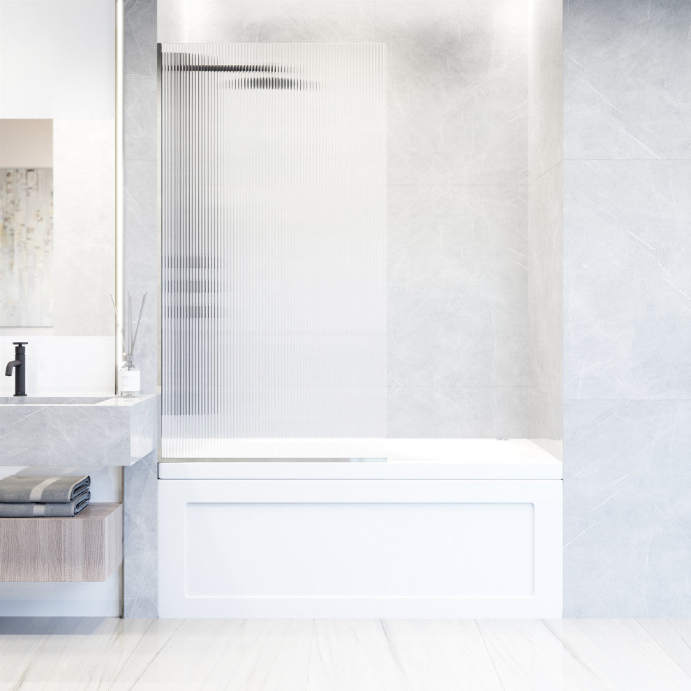 VIGO Zenith Frameless Fixed, Chrome, Tub Screen, 34" W X 62" H, Fluted Glass