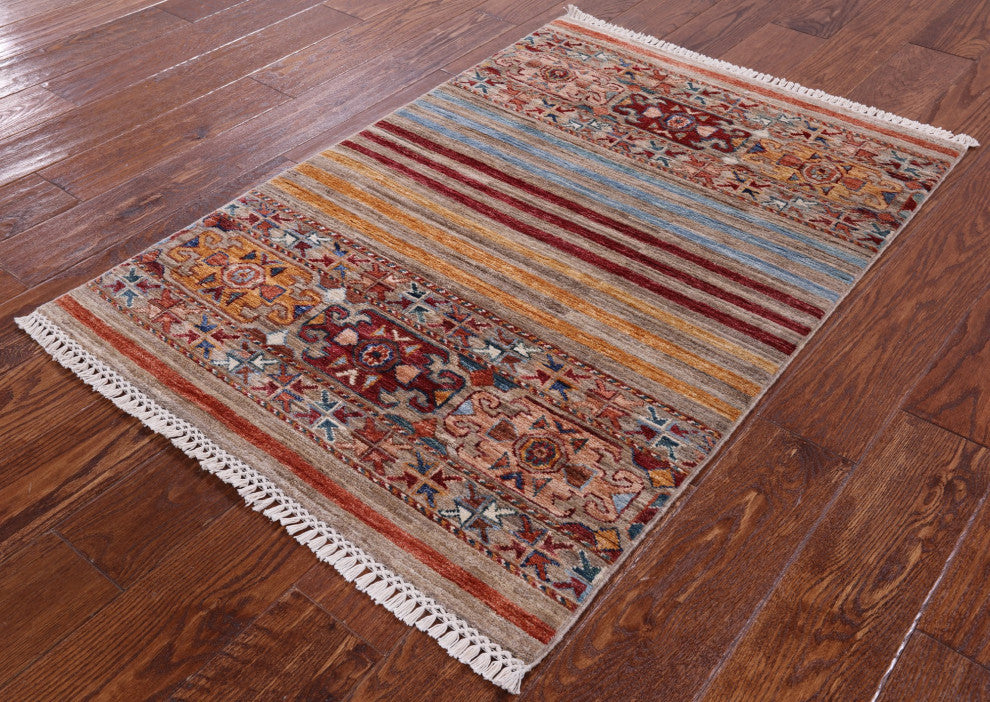 Super Kazak Khorjin Hand Knotted Wool Rug 2' 9" X 4' 0" Q10232