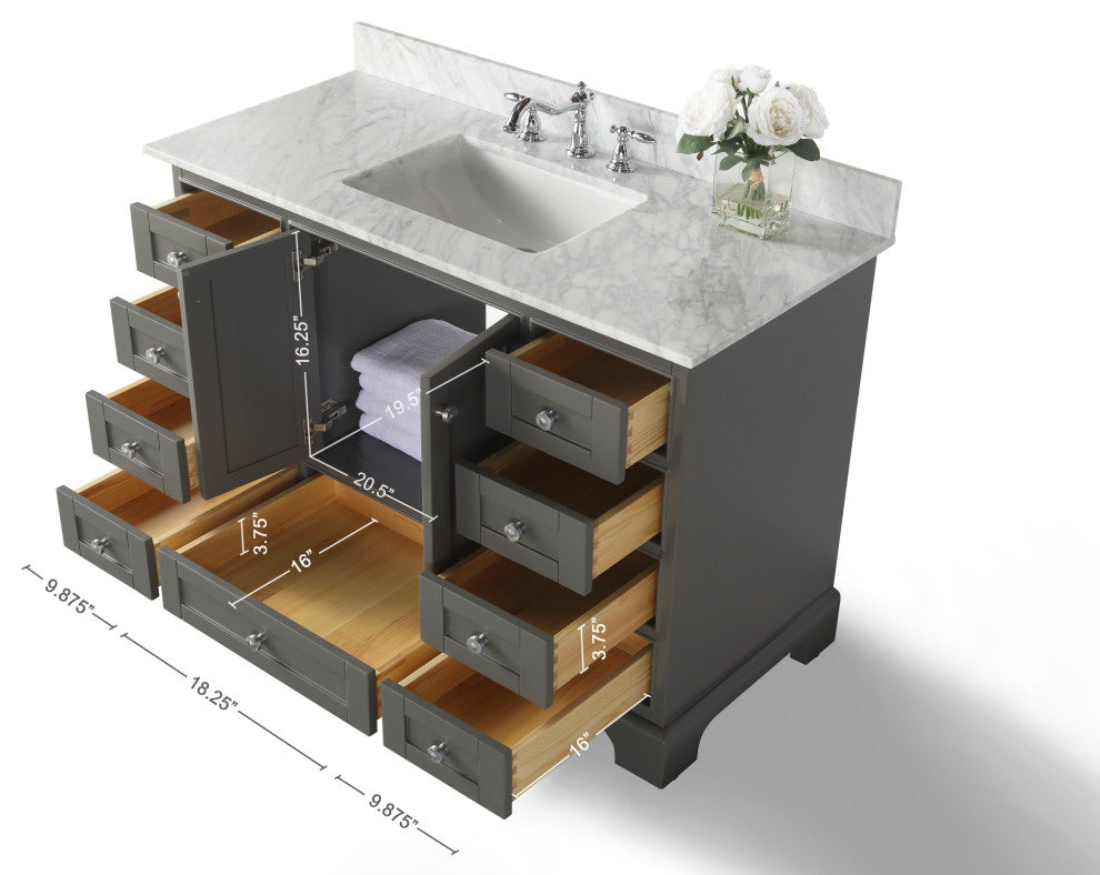 Audrey Vanity Set, Sapphire Gray, 48", Brushed Nickle Hardware, No Mirror