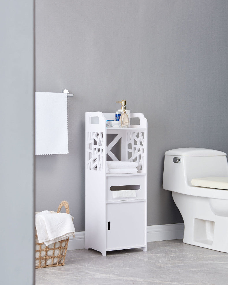 Larie Wood Bathroom Floor Storage Cabinet, White