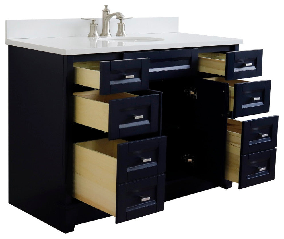 49" Single Sink Vanity, Blue Finish With Engineered Stone Top And Oval Sink