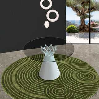 DAVEE Round Dining Table, Clear Glass Top, White Base