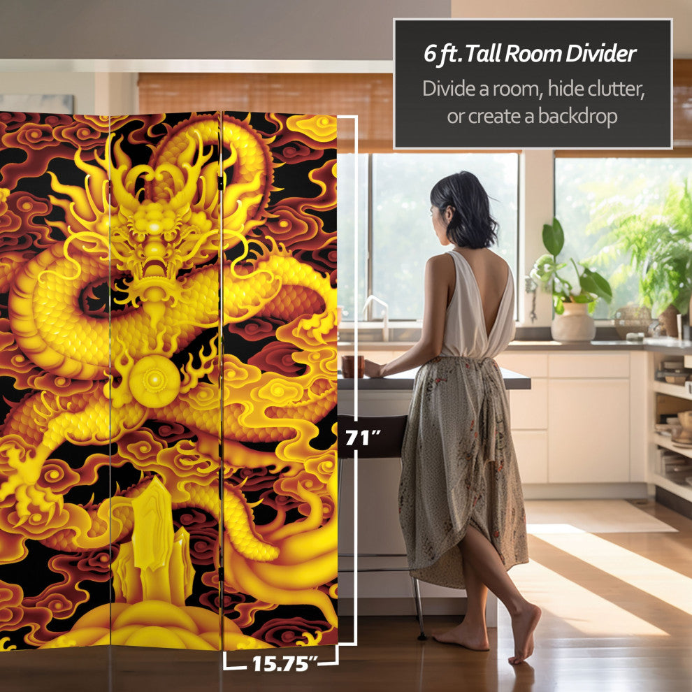 6' Tall Dragon Fire on the Mountain Double Sided Room Divider