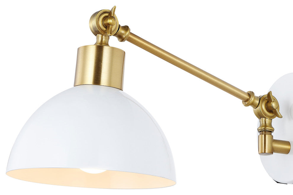 Lisa Swing Arm 1-Light Modern Midcentury Iron USB Charging Port LED Sconce, Whit