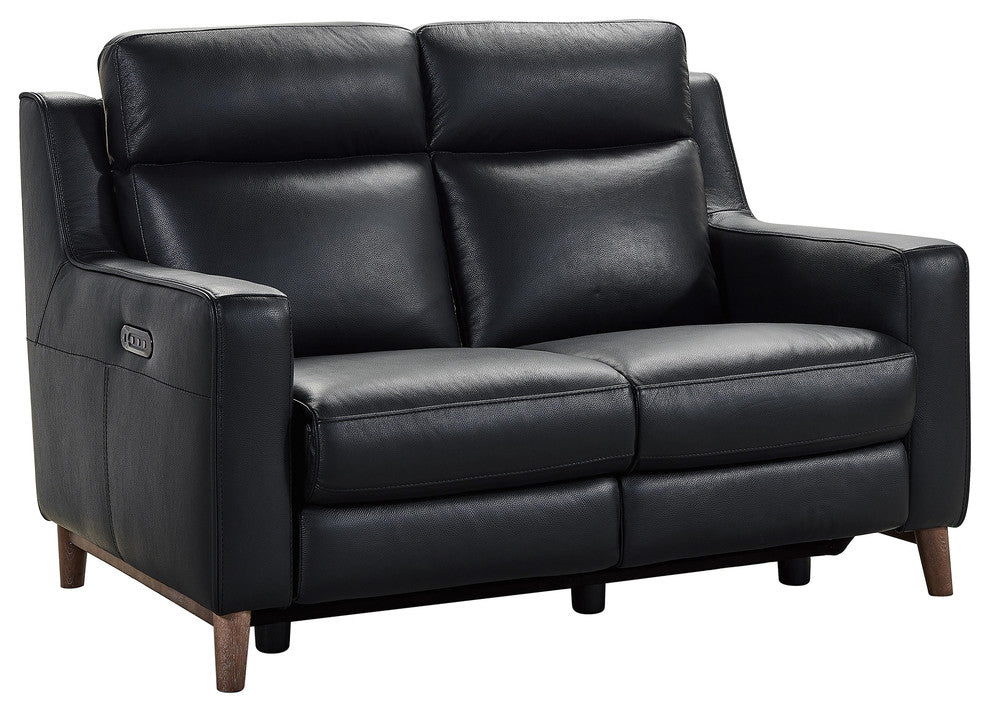 Wisteria Loveseat In Light Brown Wood Finish And Black Genuine Leather