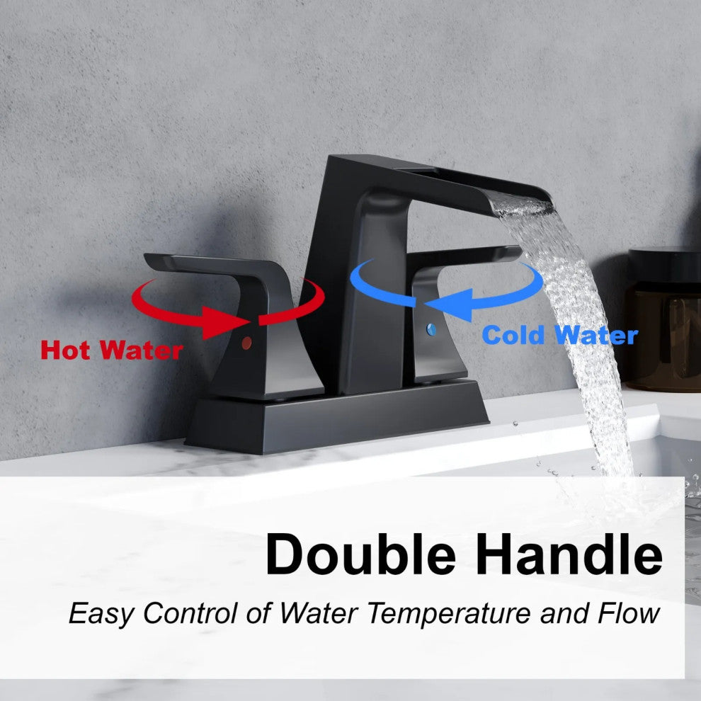 CASAINC 4 In. Bathroom Faucet for Sink 3 Hole Pop-up Drain Water Supply Lines, Matte Black
