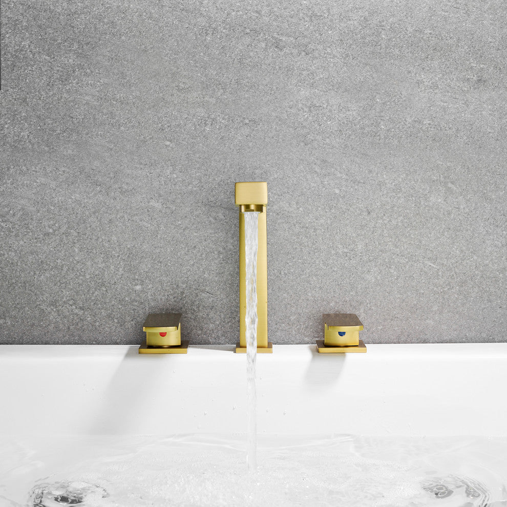 Calden Deck-Mount 8" Widespread Roman Tub Faucet, Brushed Gold