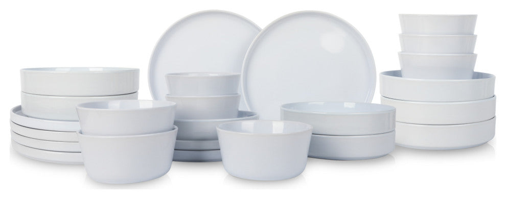 Stone Lain Celina Stoneware Dinnerware Set, Cereal and Dinner Bowls, White, 24-Piece