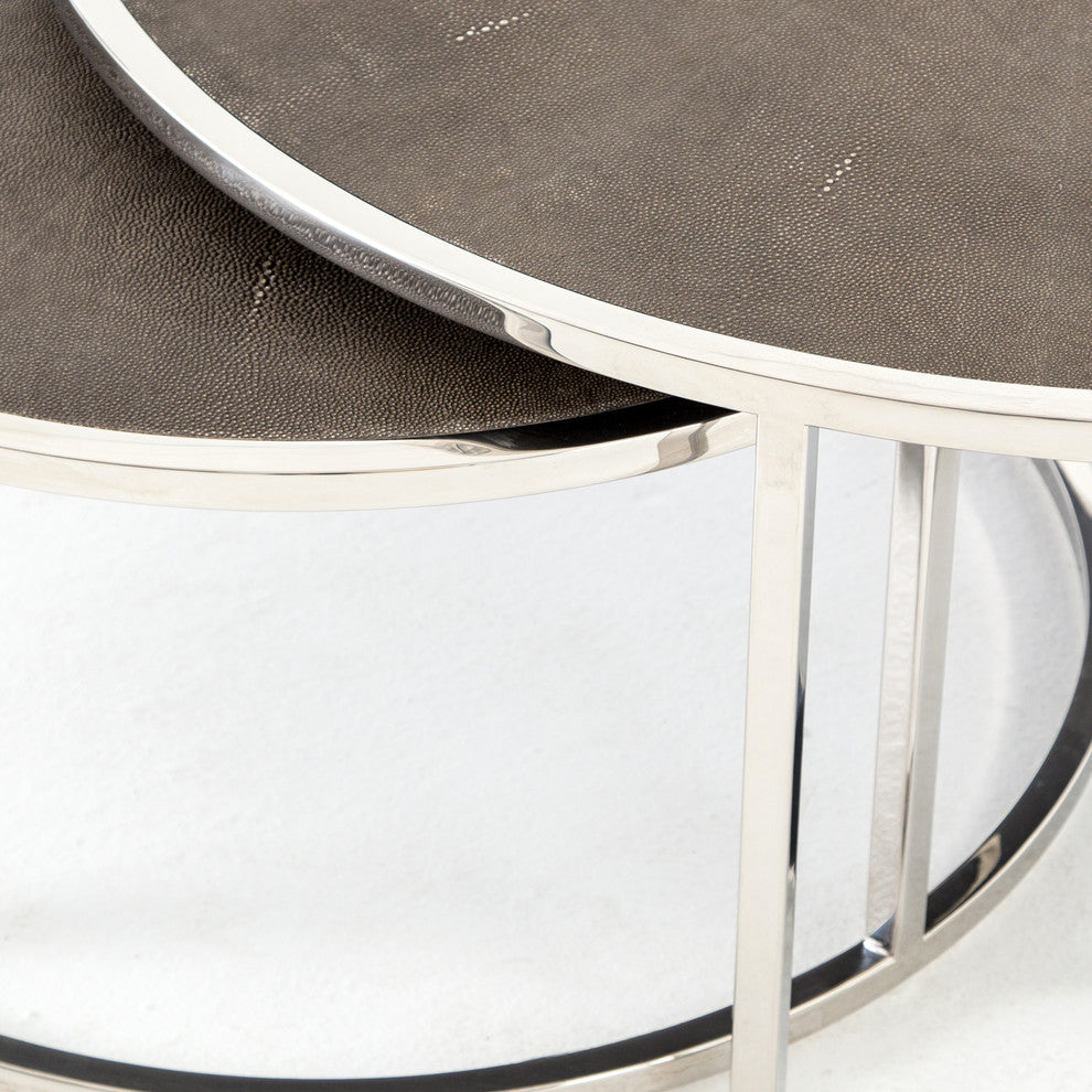 Four Hands Faux Shagreen 2-Piece Nesting Coffee Table Set, Stainless Steel