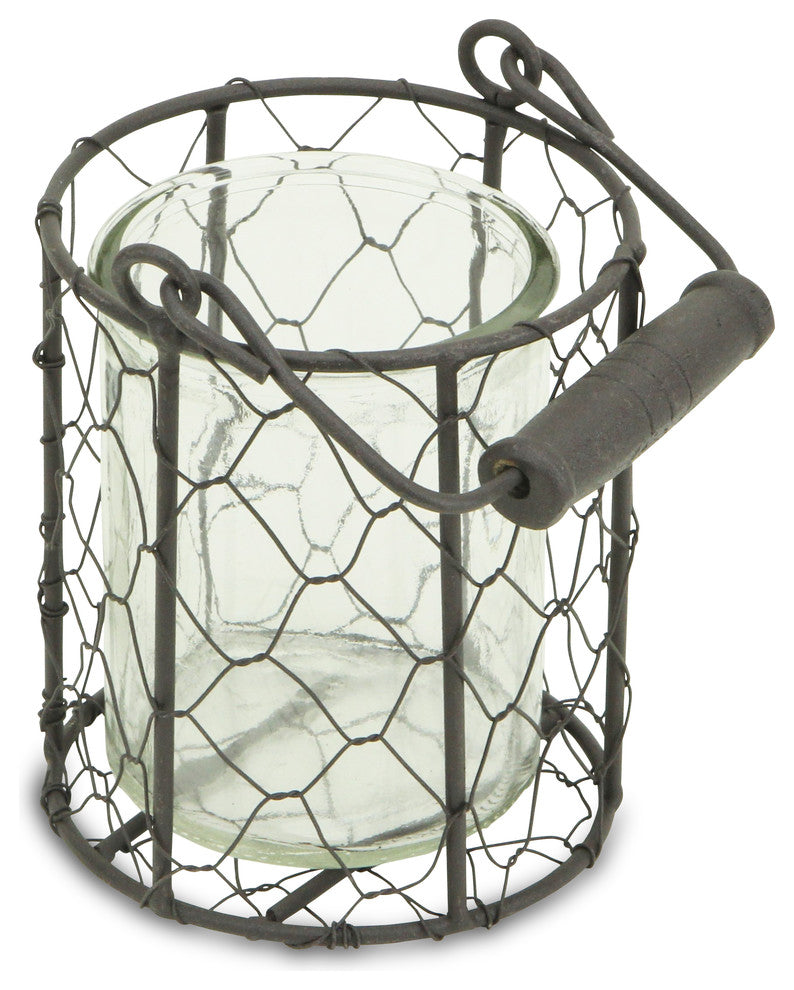 Glidden Basket With Glass Jar, Brown, Small