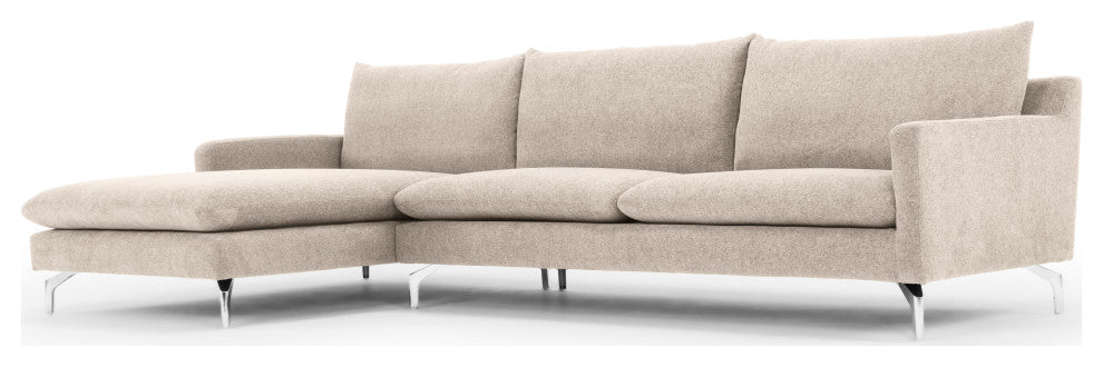Metro Anderson Chaise Sectional, Chrome Legs, Beige, Left Arm Facing