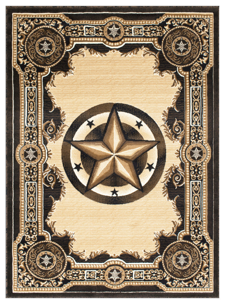 Allstar Western Area Rug Texas Star design, Black, 8x10