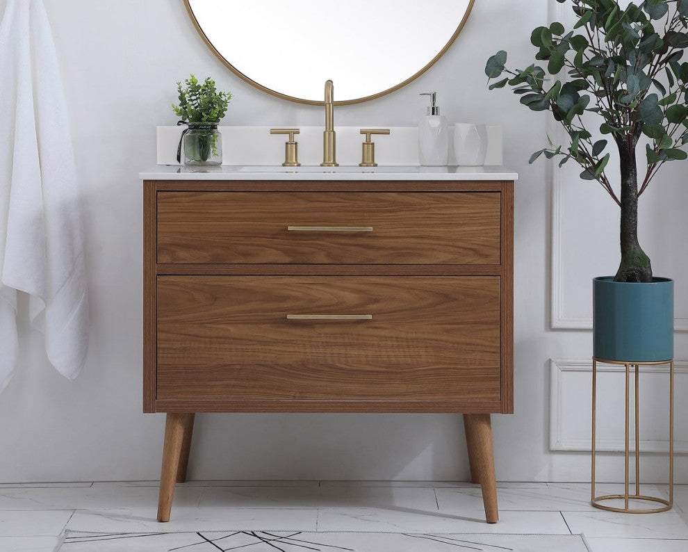 Bella 36" Bathroom Vanity, Walnut Brown With Backsplash