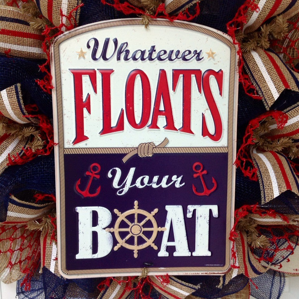 Whatever Floats Your Boat Nautical Sailing Wreath Handmade Deco Mesh