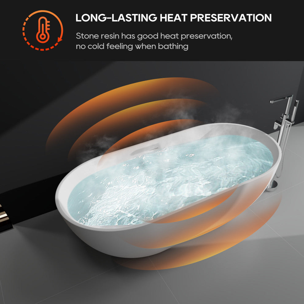 Stone Resin Matte Freestanding Soaking Bathtub, White, 69 in.