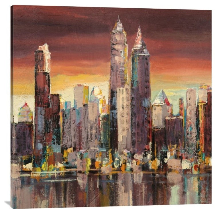 "Sera su New York (detail)" Stretched Canvas Giclee by Luigi Florio, 40x40"