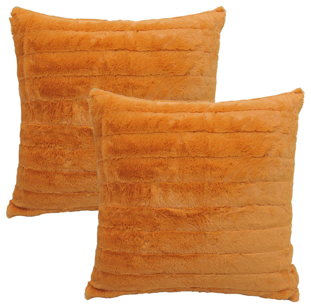 Rabbit Faux Fur Throw Blanket With 2 Pillows, Burnt Orange