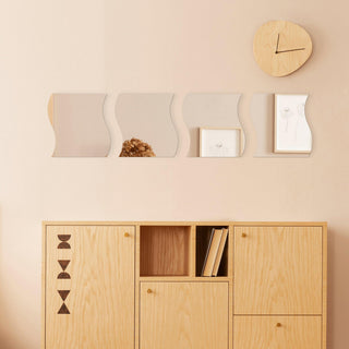 Small Decorative Wall Self Adhesive Shaped Mirrors, Set of 4, Wave