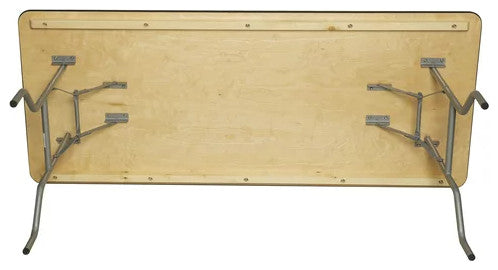 Modern Folding Table, Steel Legs With Rectangular Polyurethane Top & Rubber Edge