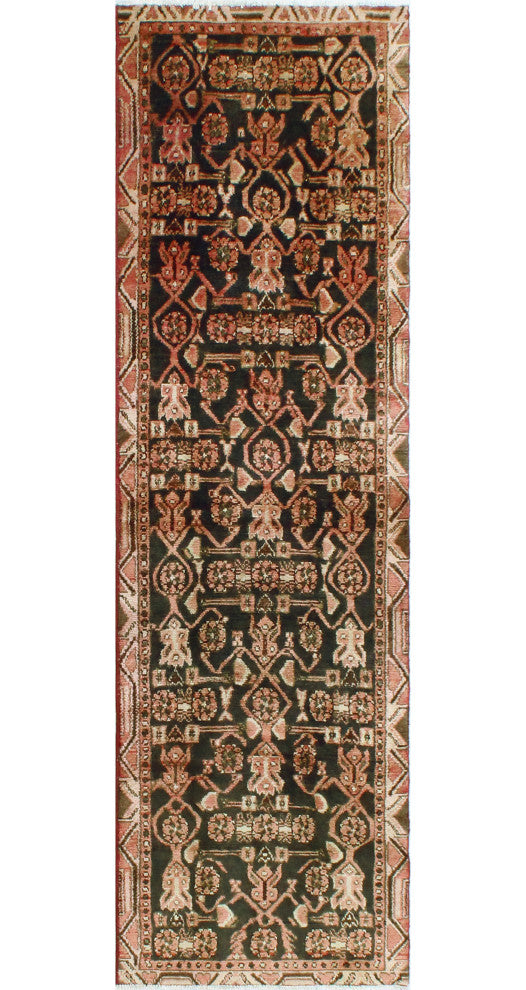 Fine Vintage Distressed Theron Charcoal/Beige Runner, 2'7 x 8'9