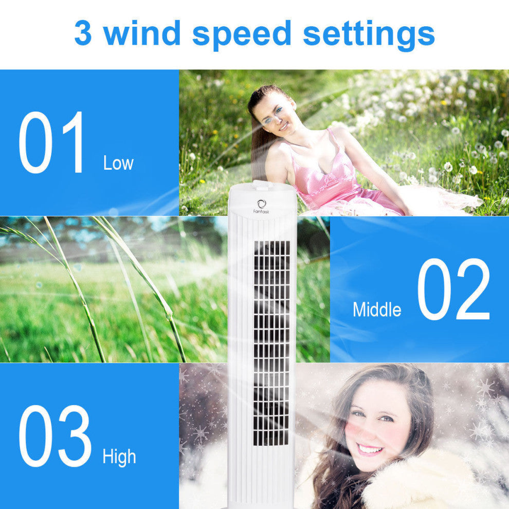 Fantask 35W 28'' Oscillating Tower Fan 3 Wind Speed Quiet Bladeless Cooling