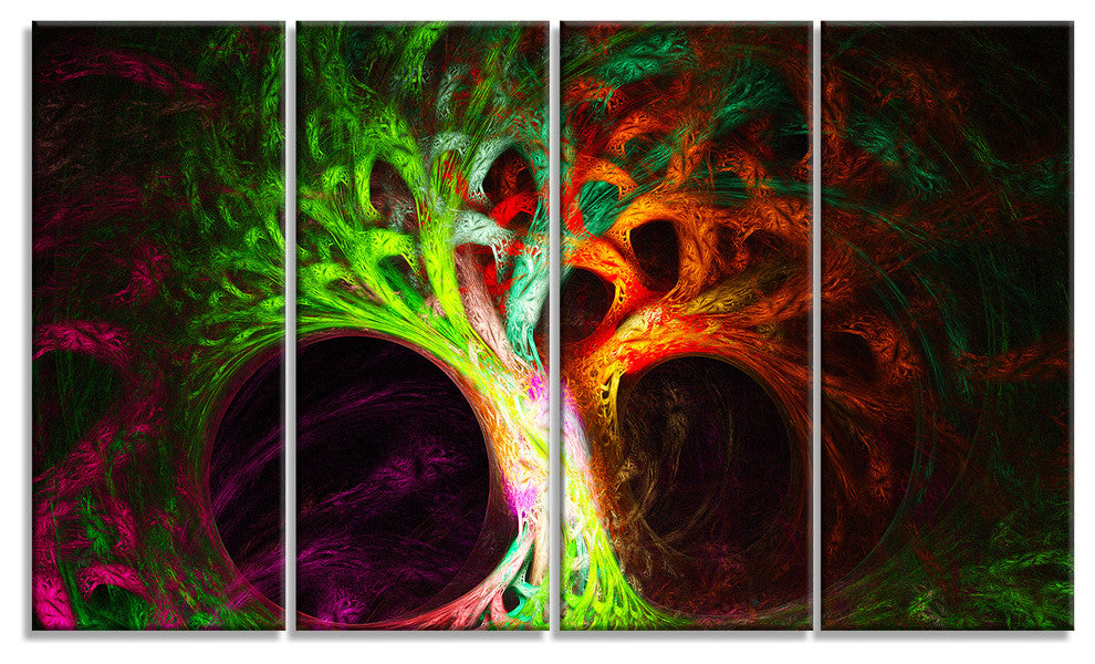 Magical Green Psychedelic Tree, Abstract Art on Canvas, 48"x28", 4 Panels