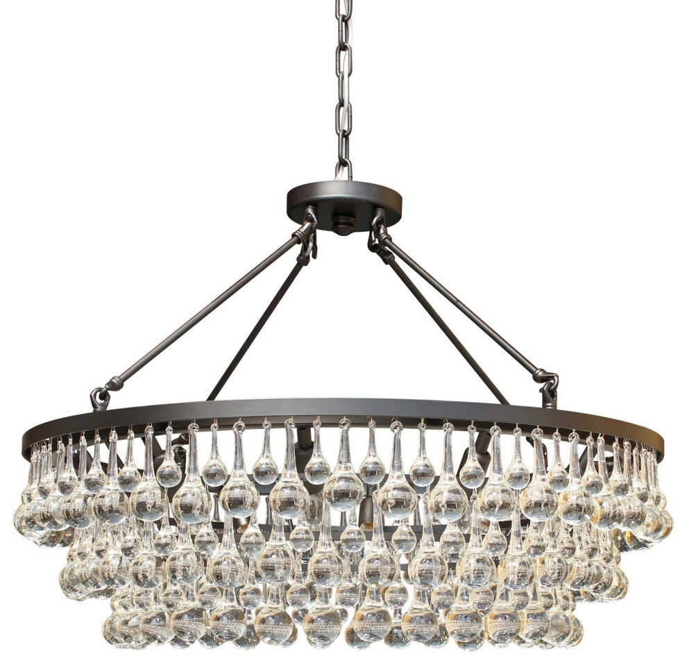 Lightupmyhome Celeste 32" Glass Drop Chandelier, Hanging or Flush Mount, Black
