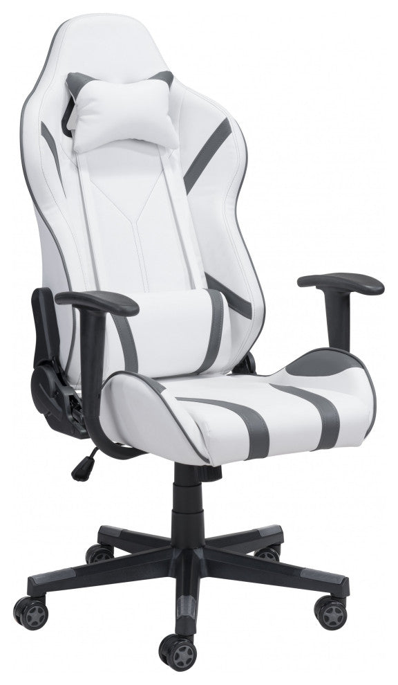 White and Gray Leather Gaming Chair