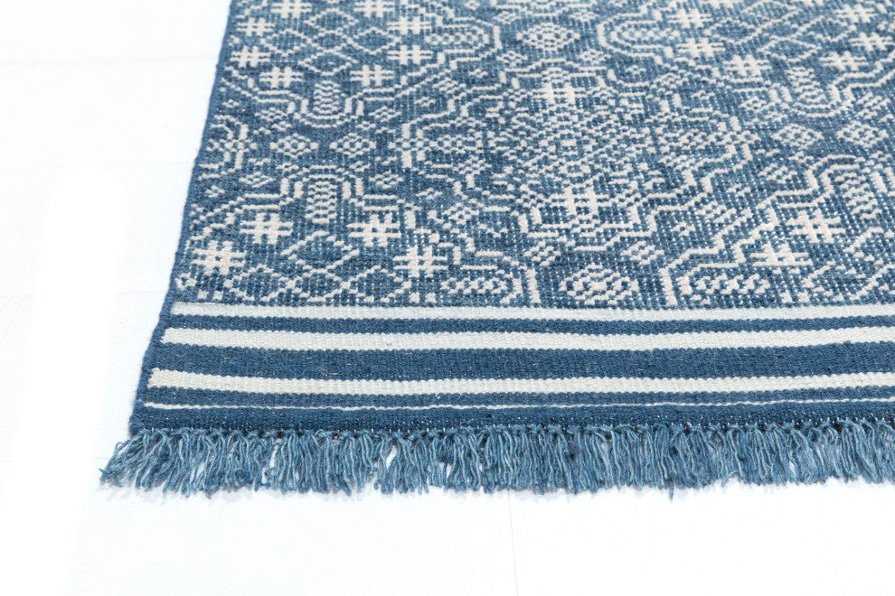 NuStory Saint James Hand Knotted Geometric Area Rug in Blue, 5'x8'