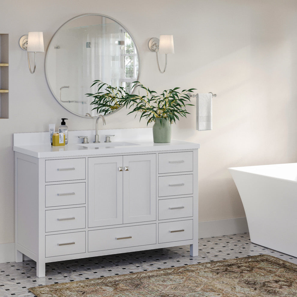 ARIEL Cambridge 55" Single Rectangle Sink Bathroom Vanity White With Quartz Top