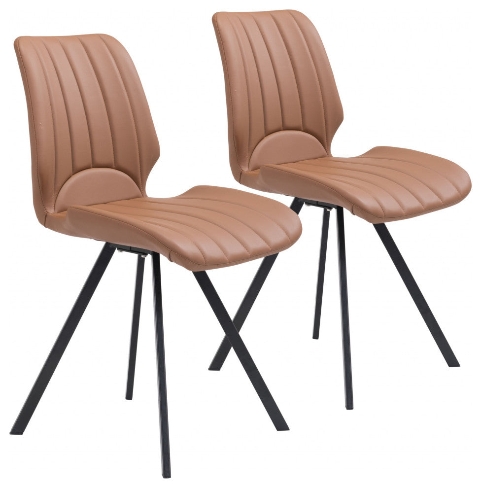 Set of Two Patterned Light Brown Dining Chairs