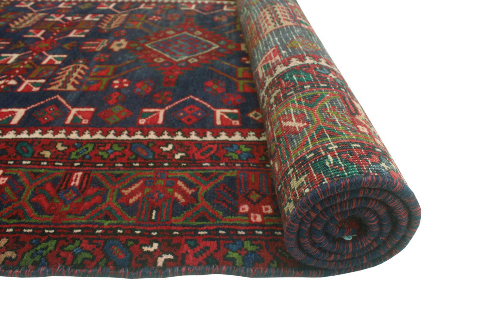 Fine Vintage Distressed Santiago Navy/Red Runner, 3'8x13'5