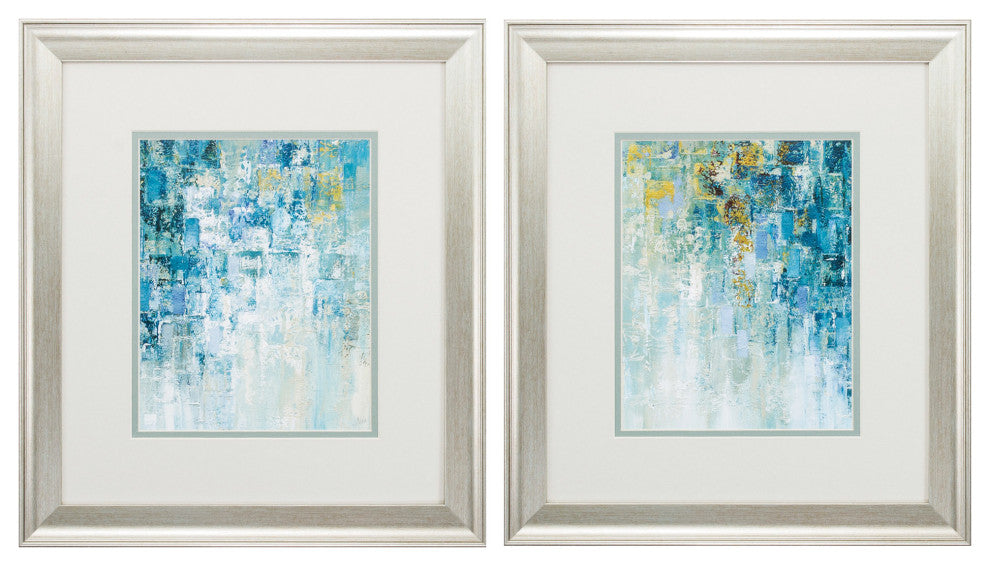 HomeRoots 16" X 18" Brushed Silver Frame Blue, Set of 2