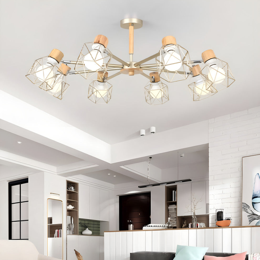 Lancy | Modern Creative Wooden Ceiling Chandelier for Living Room, Bedroom, Black, 6 Lights
