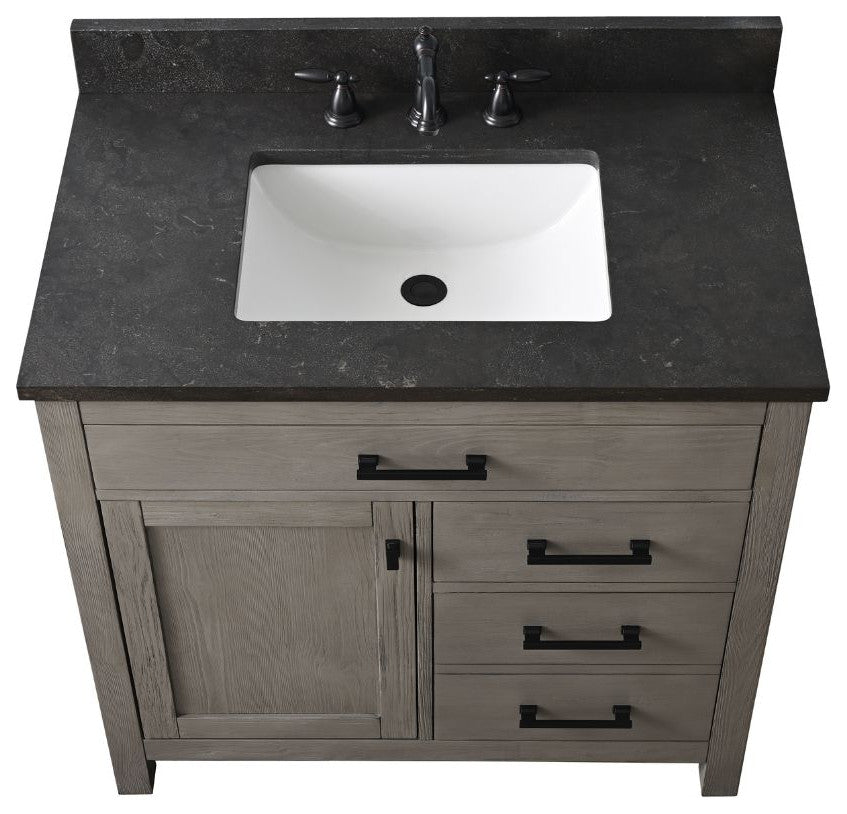 Jasper 36" Bathroom Vanity, Textured Gray, Blue Limestone