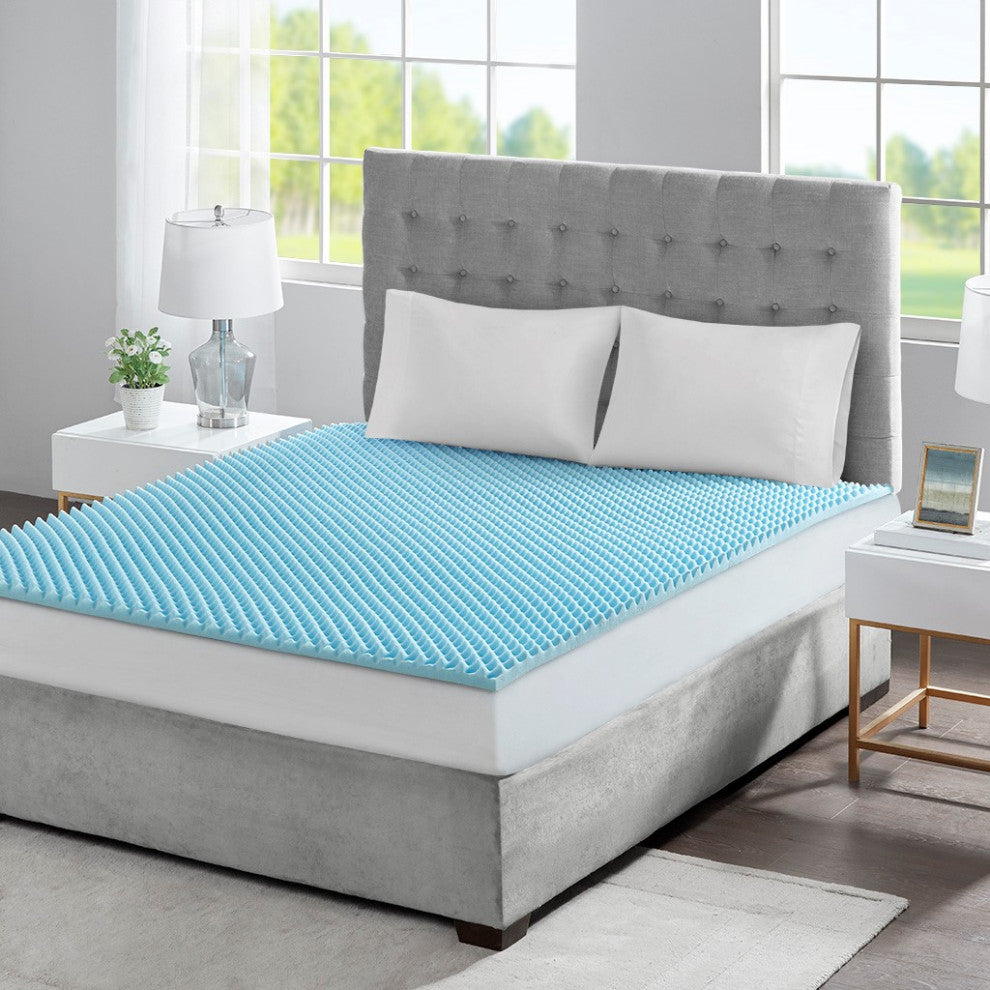 Sleep Philosophy 1.5" Gel Memory Foam Topper, Blue, Queen