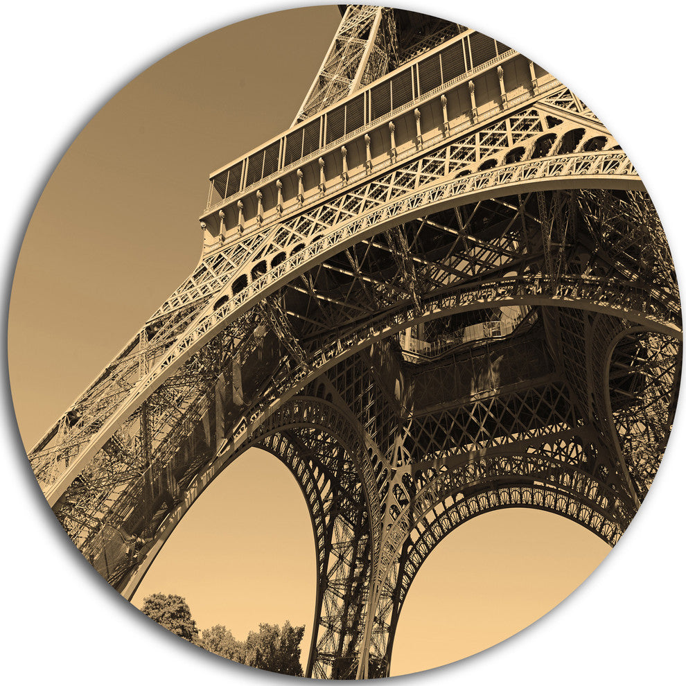 Iconic Paris Eiffel Tower Side View From Ground, Disc Metal Art, 36"