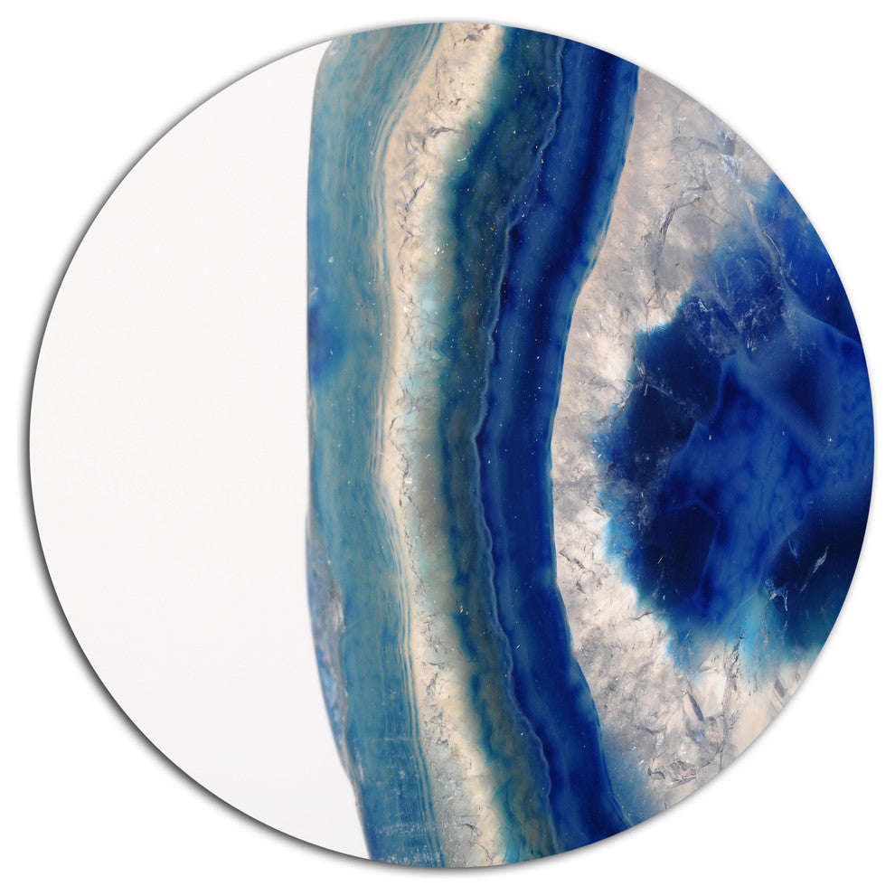 Macro Of Blue Agate Stone, Abstract Round Metal Wall Art, 23"