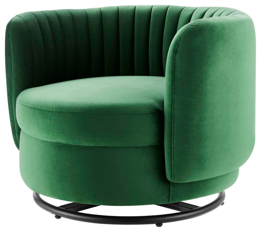 Armchair Swivel Accent Tufted Chair, Black Green, Velvet, Modern, Hospitality