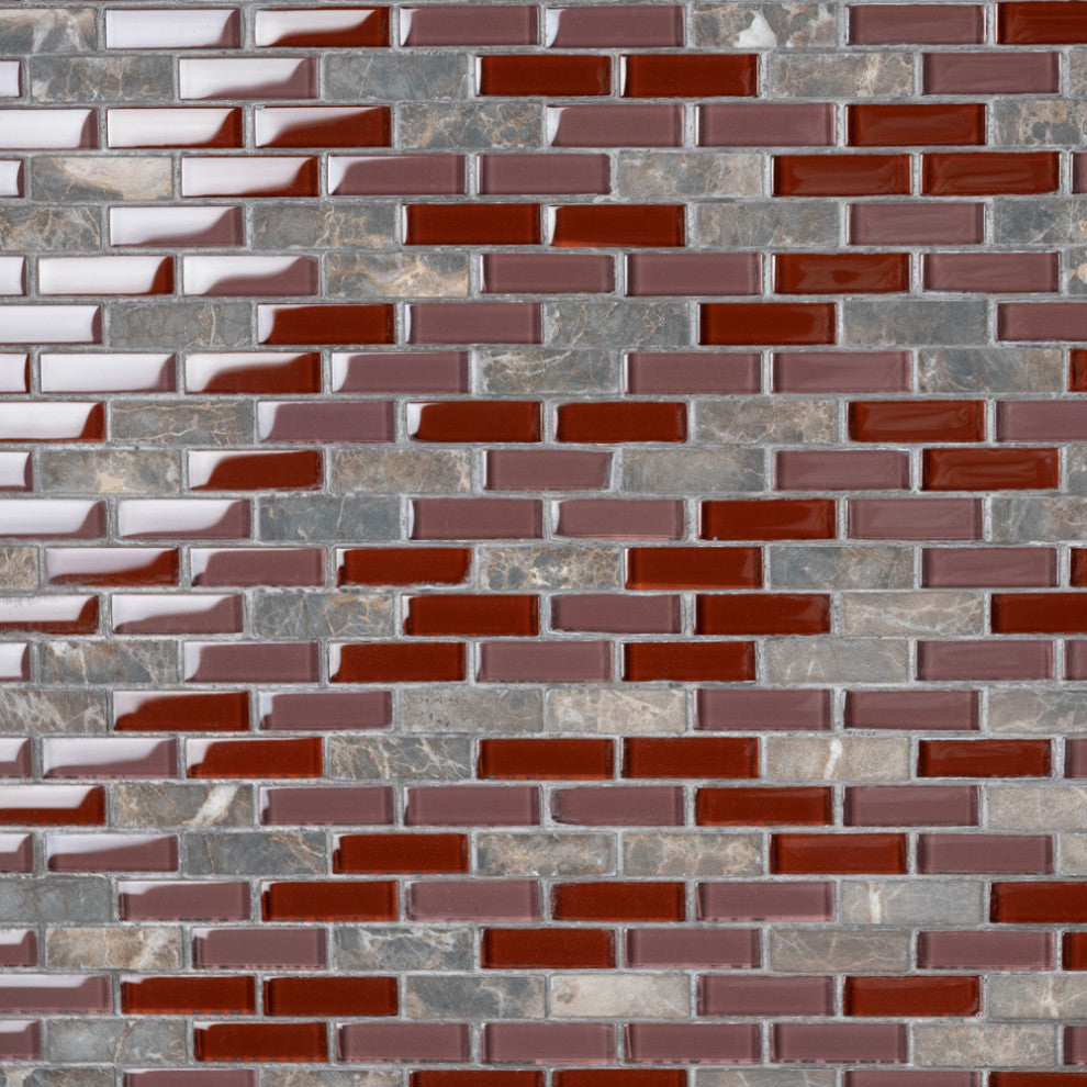 Tessera Glass Subway Wall Tile, Bordeaux