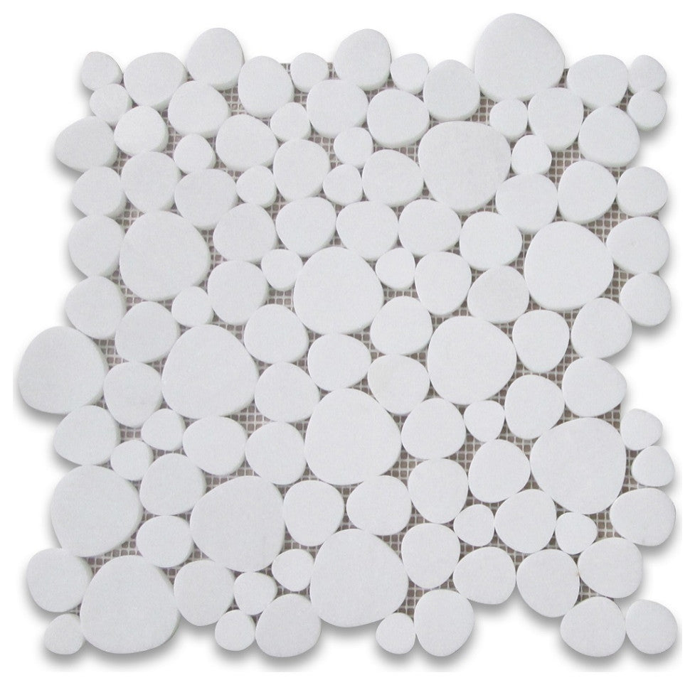 Thassos White Marble Heart Bubble Mosaic Tile Polished, 1 sheet