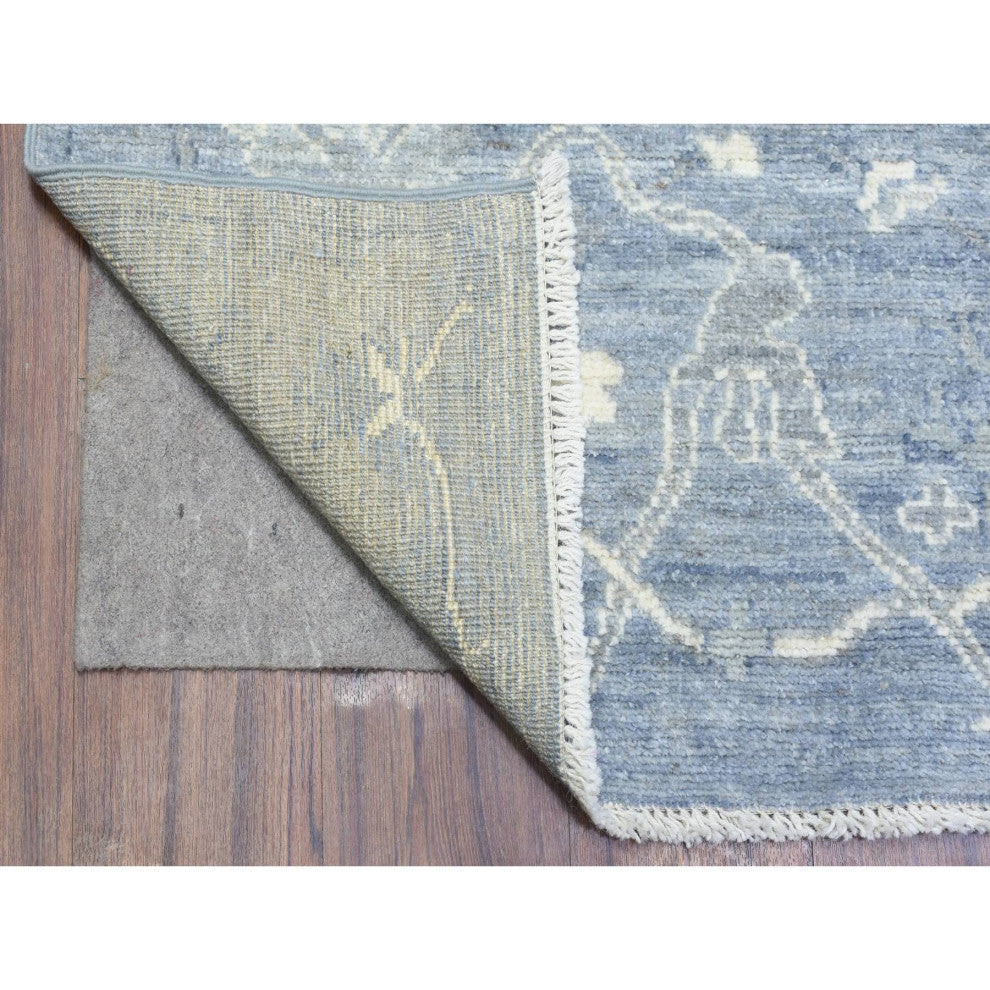 Gray Afghan Angora Oushak Flowing Design Soft Wool Hand Knotted Rug, 8'0"x9'9"