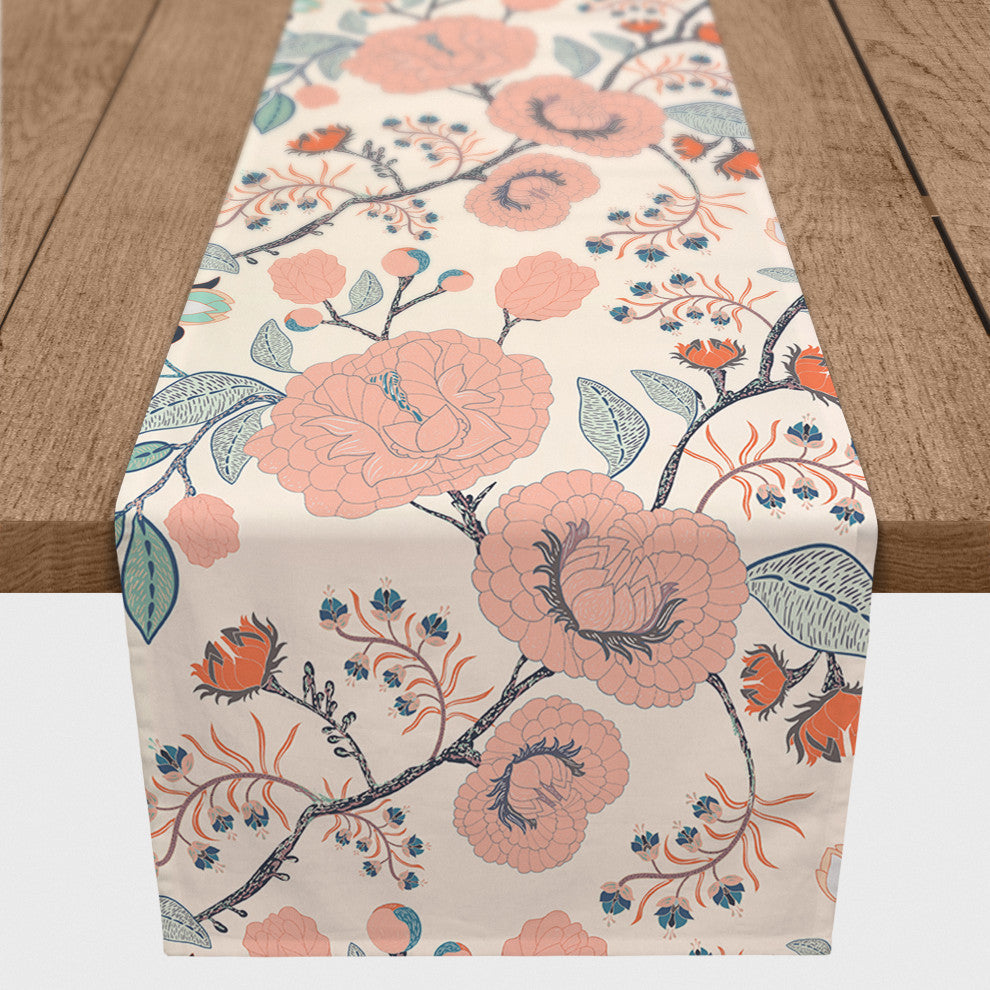 Pink Navy Floral 16x90 Cotton Twill Runner