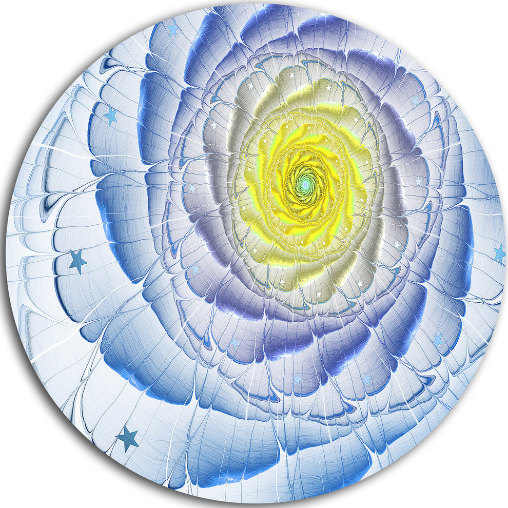 Fractal Flower Blue Yellow Digital Art, Flower Disc Metal Artwork, 36"
