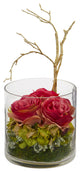 Nearly Natural  Roses & Hydrangeas Artificial Arrangement Dark Pink