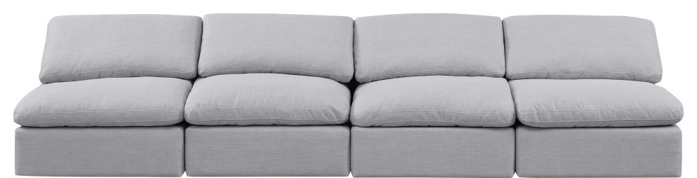 Indulge Upholstered Modular Sofa, Grey, 4-Piece: 4 Armless Chair, Down Stuffed Linen Textured Fabric