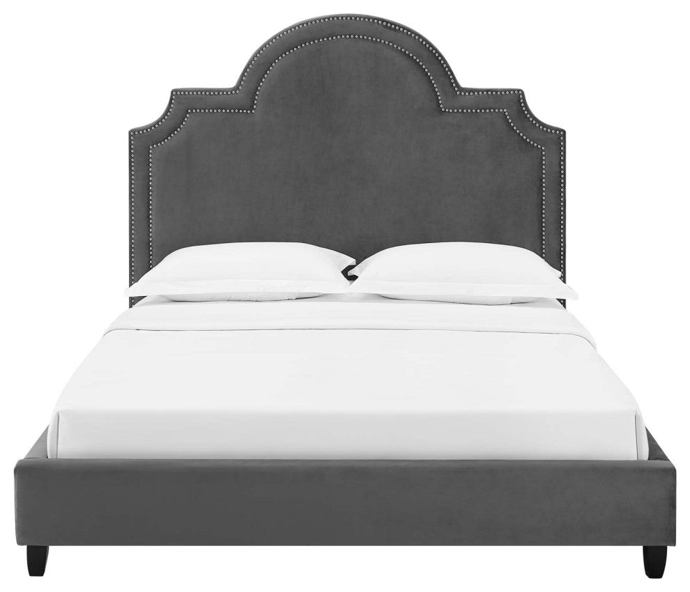 Primrose Queen Performance Velvet Platform Bed Gray